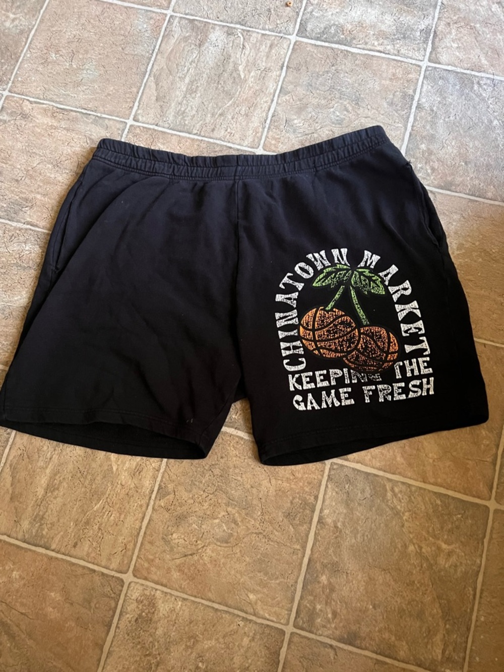 Chinatown Marketplace Men's Black Graphic Market Shorts - Keepin' The Game Fresh